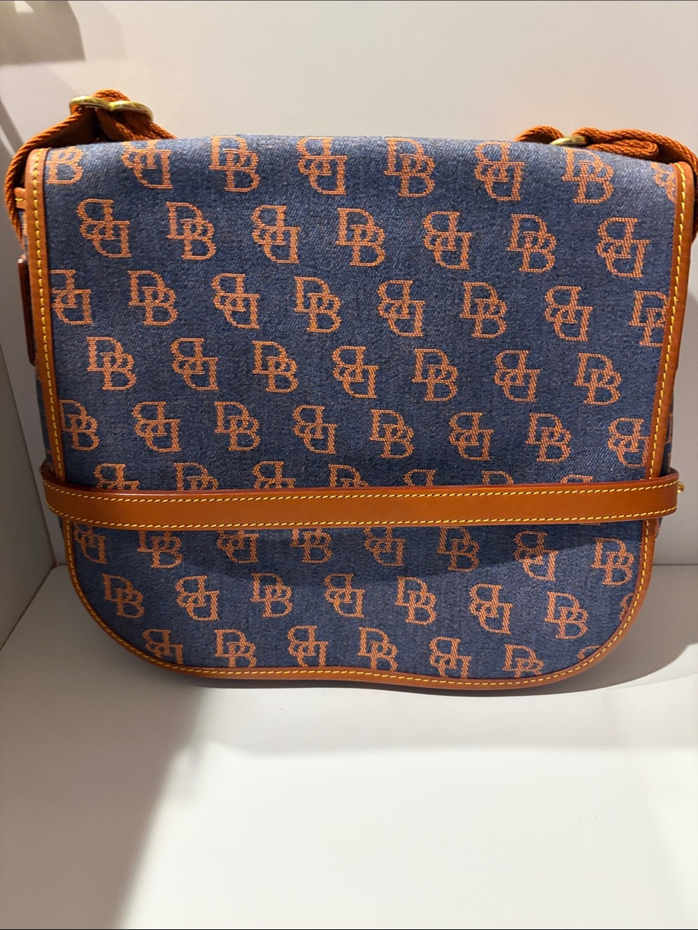 Vintage Dooney & Bourke Blue and Tan Monogram Crossbody Bag